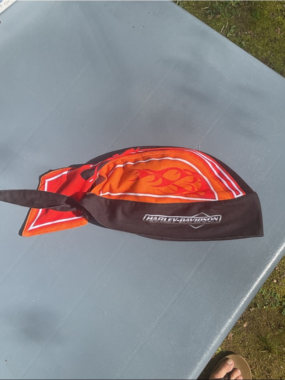 Harley-Davidson Orange Flame Skull Cap Bandana with Black Trim